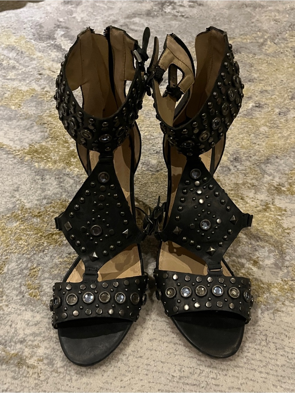 Aldo - Black Leather Studded Gladiator Sandals - Women